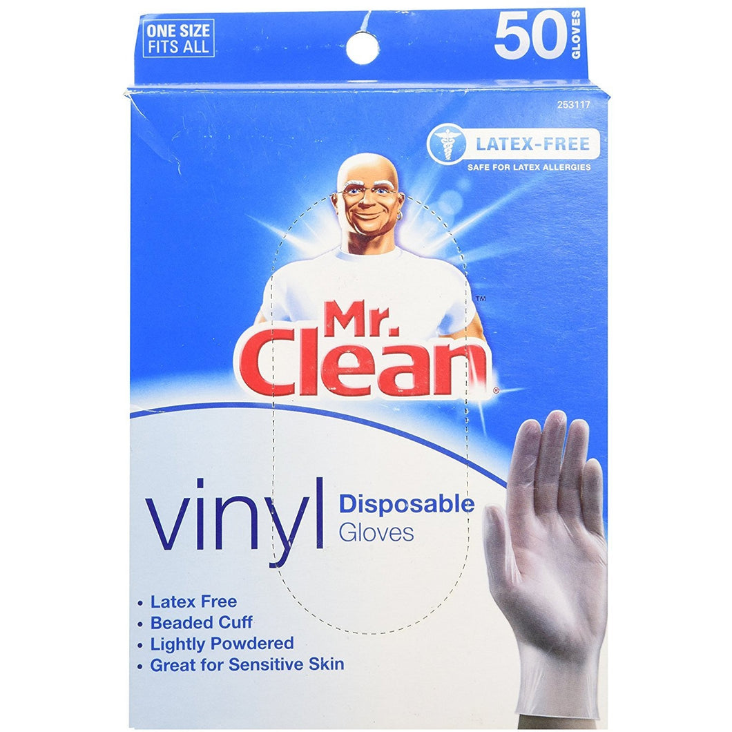 MR. CLEAN Latex Free VINYL Disposable Cleaning Gloves with BEADED CUFF (50 Co...